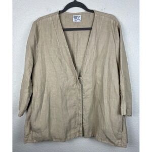 Completo Lino Arthurio Shirt Jacket Medium Tan‎ Linen Lagenlook Relaxed Zipper